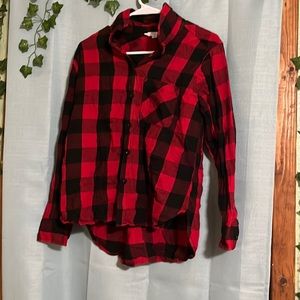 Red plaid button up shirt